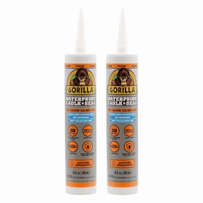 Gorilla Waterproof Caulk & Seal Silicone Sealant, 10Oz Cartridge (Pack of 2) - Clear Caulking Sealant for Kitchen, Window, Bath, Marine, Door and More
