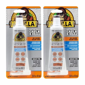 Gorilla Waterproof Caulk & Seal Silicone Sealant, 2.8oz Squeeze Tube (Pack of 2) - Clear Caulking Sealant for Kitchen, Window, Bath, Marine, Door and More