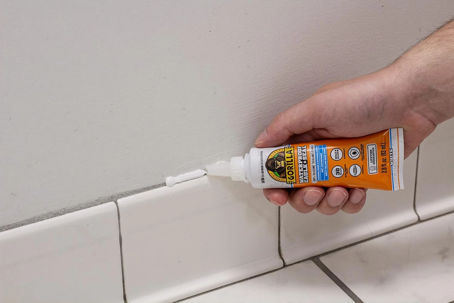Gorilla Waterproof Caulk & Seal Silicone Sealant, 2.8oz Squeeze Tube (Pack of 2) - Clear Caulking Sealant for Kitchen, Window, Bath, Marine, Door and More