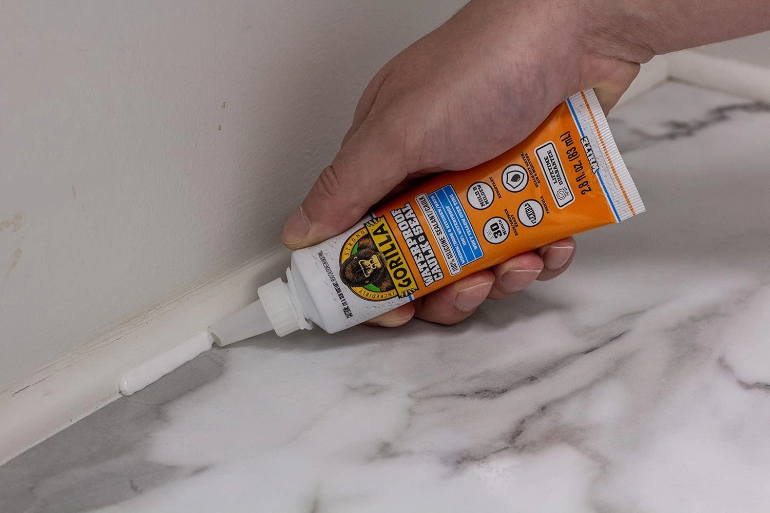 Gorilla Waterproof Caulk & Seal Silicone Sealant, 2.8oz Squeeze Tube (Pack of 2) - Clear Caulking Sealant for Kitchen, Window, Bath, Marine, Door and More