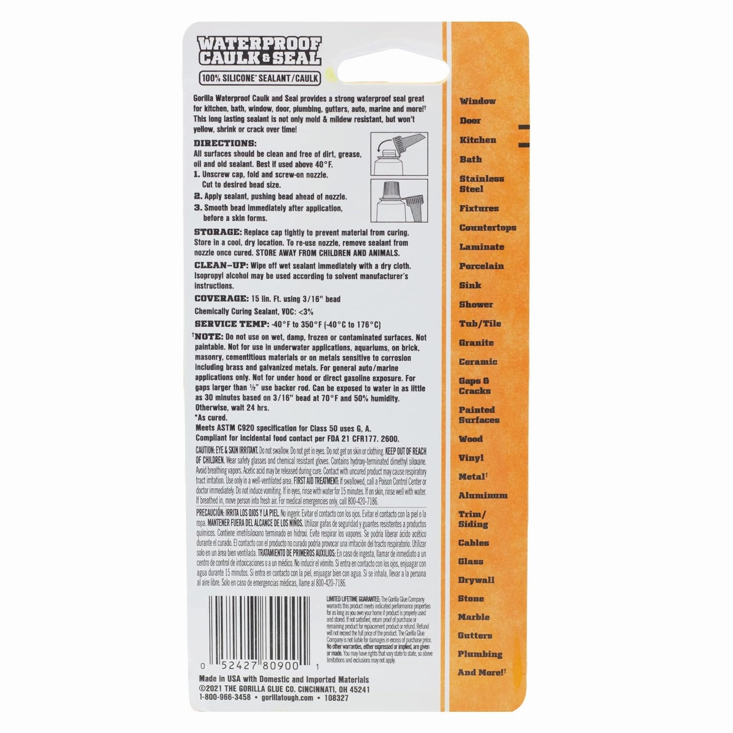 Gorilla Waterproof Caulk & Seal Silicone Sealant, 2.8oz Squeeze Tube (Pack of 2) - Clear Caulking Sealant for Kitchen, Window, Bath, Marine, Door and More
