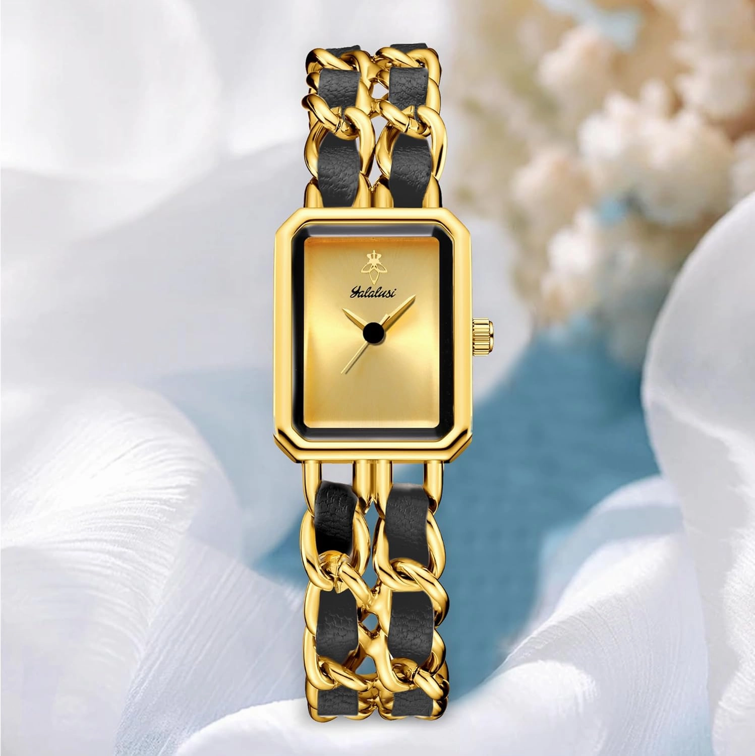 Gosasa Women's Elegant Dress Watch Chain Braid Band Fashion Square Bracelet Watches for Women Retro Minimalist Analog Quartz Waterproof Ladies Watch