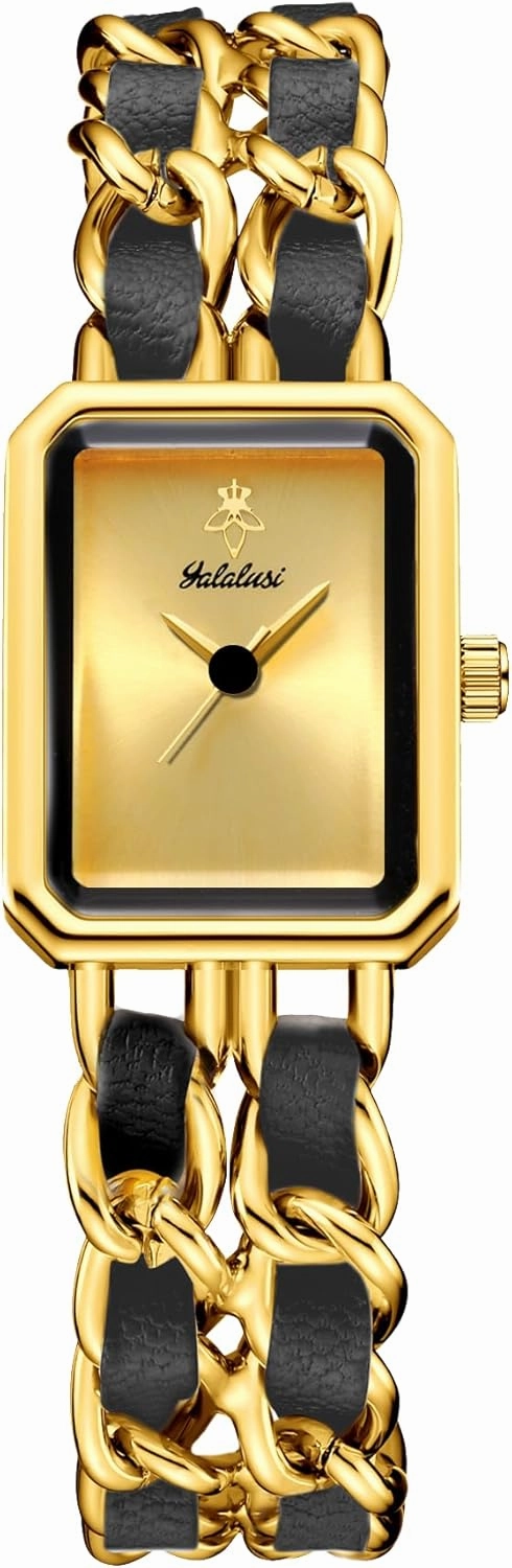 Gosasa Women's Elegant Dress Watch Chain Braid Band Fashion Square Bracelet Watches for Women Retro Minimalist Analog Quartz Waterproof Ladies Watch