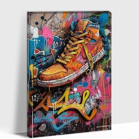 Graffiti Canvas Wall Art, Graffiti Colorful Sneaker & Shoe Teen Boy Painting Pictures for Living Room Wall Decor, Framed Abstract Pop Street Art Culture Posters Prints for Bedroom Artwork 12x18 Inches