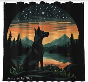 Great Dane Sunset Shower Curtain 72 x 72 Inches, Mountain Forest and Galaxy Landscape Art Shower Curtain Set with 12 Hooks for Bathroom Decor