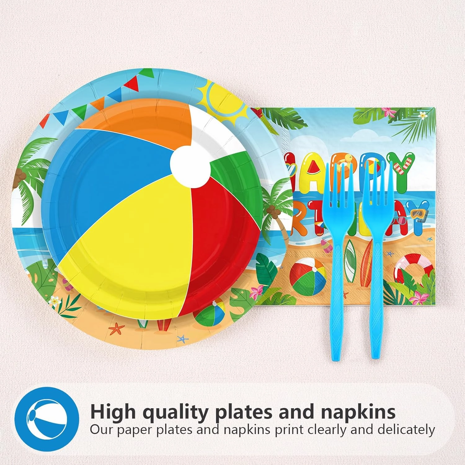 Grencian 96Pcs Beach Ball Party Supplies Summer Beach Ball 1st Birthday Plates and Napkins Tableware Sets Fun to Be One Decorations for Baby Shower Luau Pool First Birthday Party Supplies Serves 24