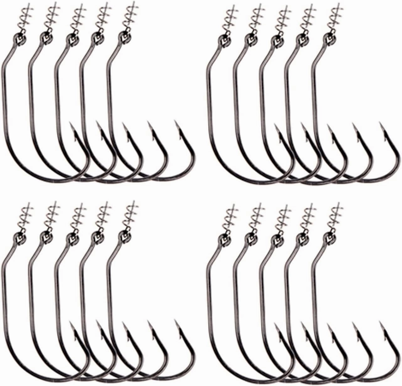 GRFIT Fishing Hooks 20pcs Twist Lock Fishing Hooks Hooks Kit with Centering Pin for Soft Lure Baits 5 Sizes Fish Hooks (Color : 1)