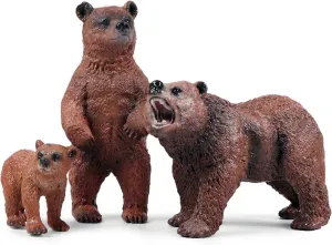 Grizzly Bear Toys Figurines, Plastic Forset Animals Bear Figures for Kids, Realistic Woodland Creature Party Supplies Cake Toppers, Pack of 3