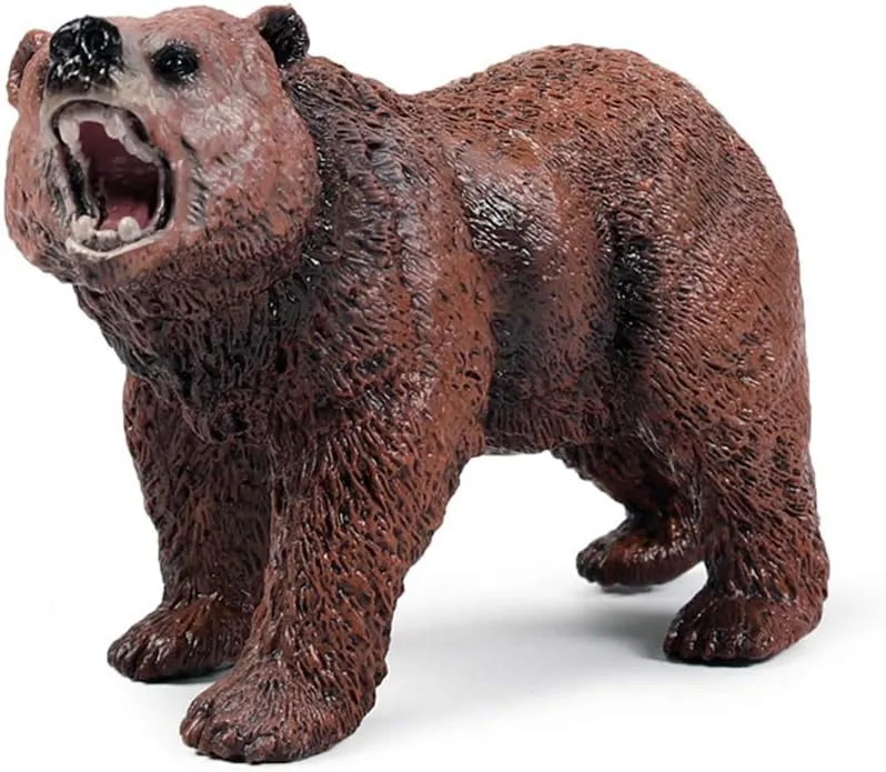 Grizzly Bear Toys Figurines, Plastic Forset Animals Bear Figures for Kids, Realistic Woodland Creature Party Supplies Cake Toppers, Pack of 3