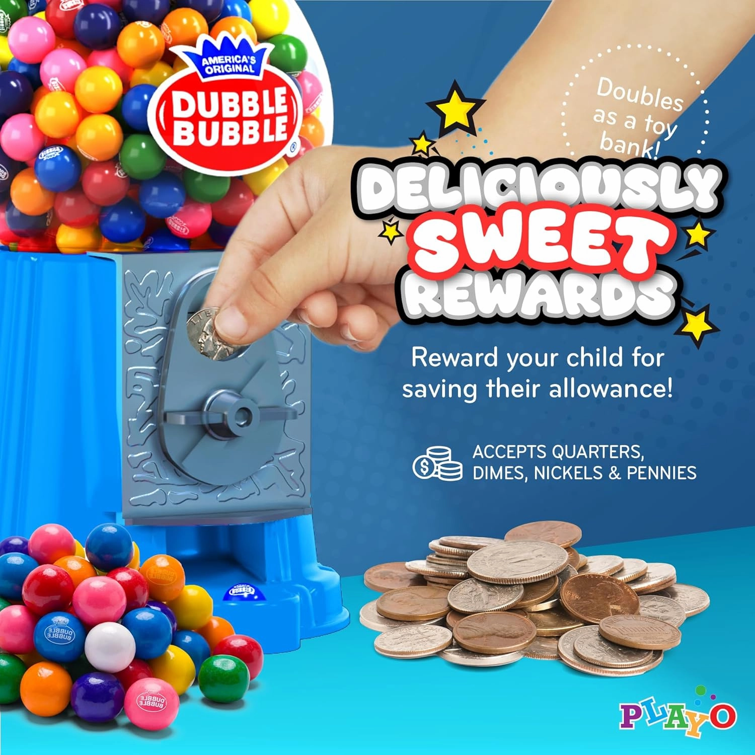 Gumball Machine for Kids 8.5" - Coin Operated Bubble Gum Machine and Toy Bank - Candy Machine Dispenser Includes 45 Gum Balls - Candy Dispenser Machine Gift Toys for Girls and Boys - 8.5" (Light Blue)