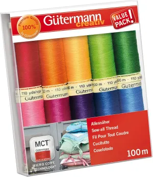 Gutermann Sew-All Colorful Set 100% Polyester Thread Set 10 x 100m Reels