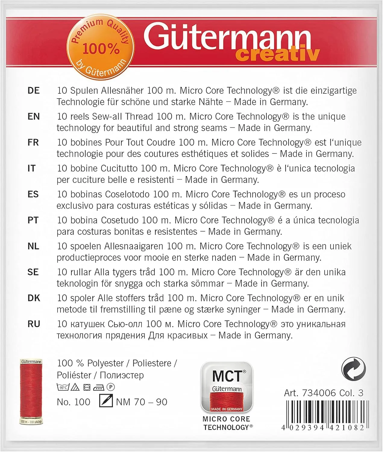 Gutermann Sew-All Colorful Set 100% Polyester Thread Set 10 x 100m Reels