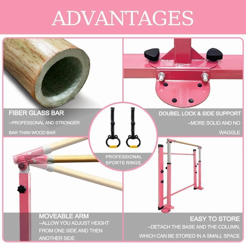 Gymnastics Kip Bar for Home Indoor Training,Horizontal Bar for Kids Girls Junior,Adjustable Arms from 3' - 5' Gym Equipment,1-4 Levels,300lbs Weight Capacity