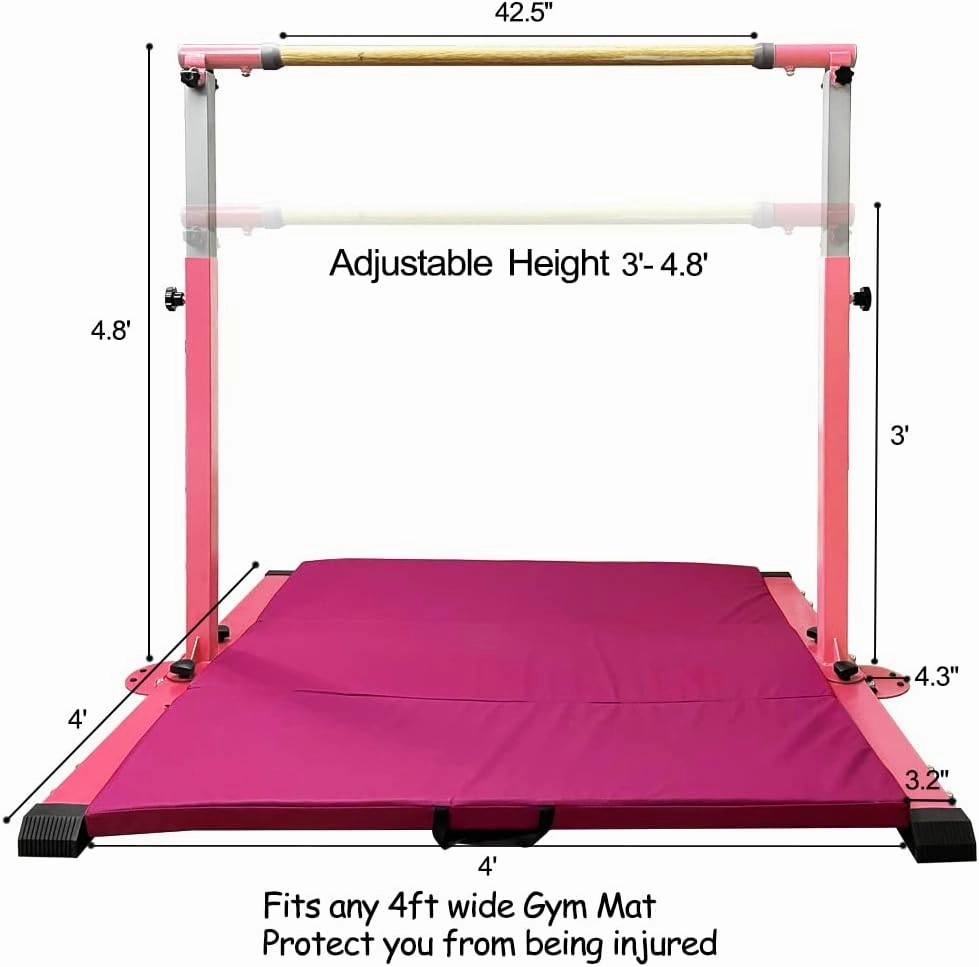 Gymnastics Kip Bar for Home Indoor Training,Horizontal Bar for Kids Girls Junior,Adjustable Arms from 3' - 5' Gym Equipment,1-4 Levels,300lbs Weight Capacity