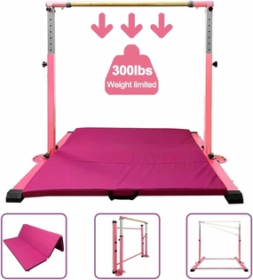 Gymnastics Kip Bar for Home Indoor Training,Horizontal Bar for Kids Girls Junior,Adjustable Arms from 3' - 5' Gym Equipment,1-4 Levels,300lbs Weight Capacity