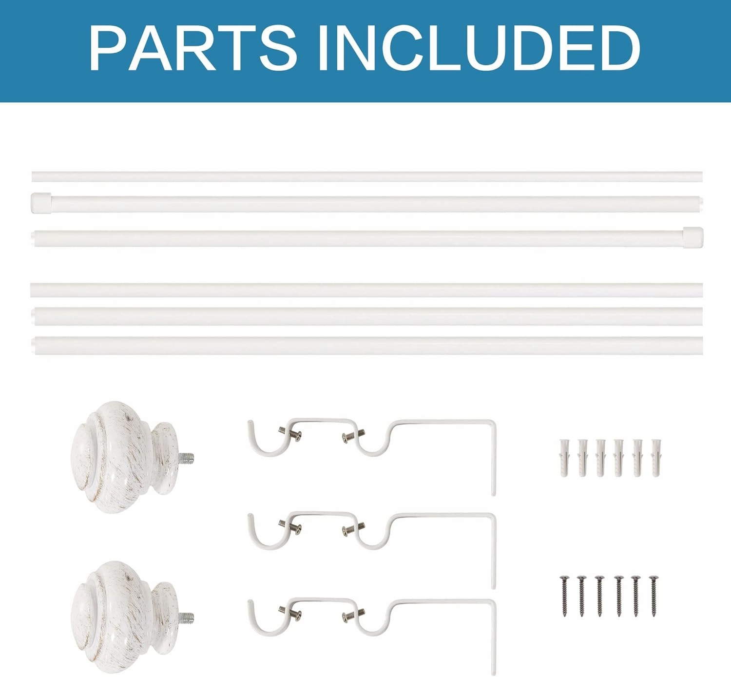 H.VERSAILTEX Elegant Window Treatment Telescoping Double Curtain Rod Set with Classic Cap, 3/4-Inch Diameter, Adjusts from 66 to 120 Inches, White