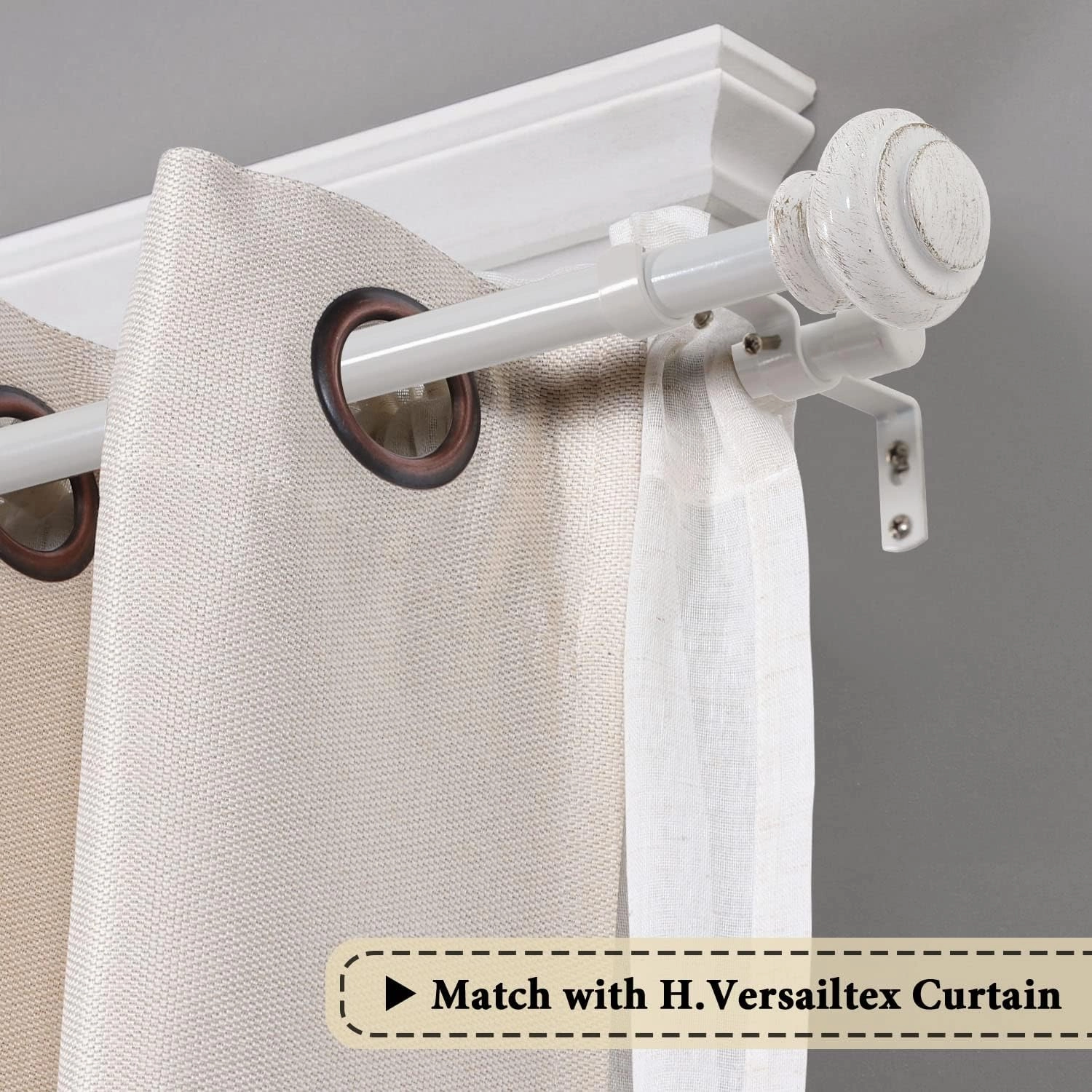 H.VERSAILTEX Elegant Window Treatment Telescoping Double Curtain Rod Set with Classic Cap, 3/4-Inch Diameter, Adjusts from 66 to 120 Inches, White