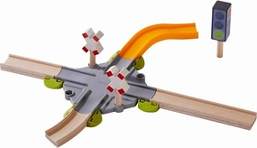 HABA Kullerbu Expansion Set - Intersection - 12 Piece Add-on Includes Railway Crossing, Traffic Signals and Allows Track to Expand in 4 Directions