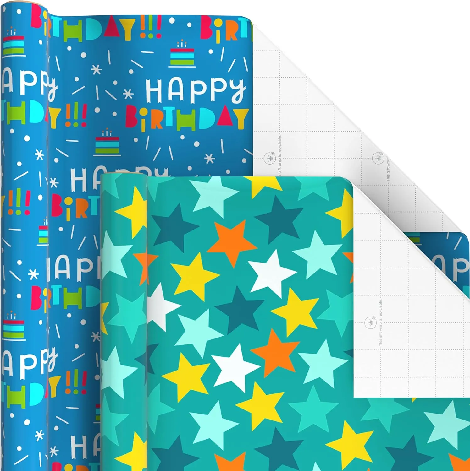 Hallmark Birthday Wrapping Paper Rolls - Stars, Stripes, Balloons, Cupcakes, "Happy Birthday" Gift Wrap Paper (Set of 6 Rolls: 180 sq. ft. ttl.)