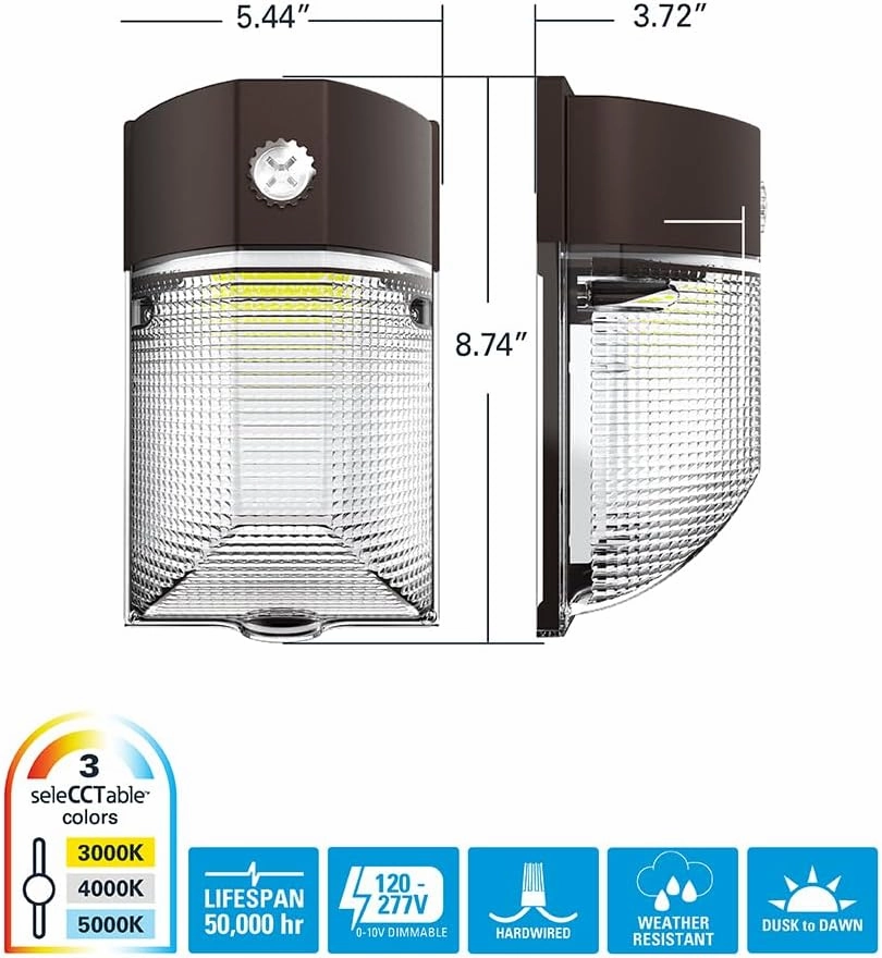 HALO 150- Watt Equivalent, Integrated LED, Bronze Finish, Dusk to Dawn Mini Wall Pack Light, Selectable CCT 3000K/4000K/5000K