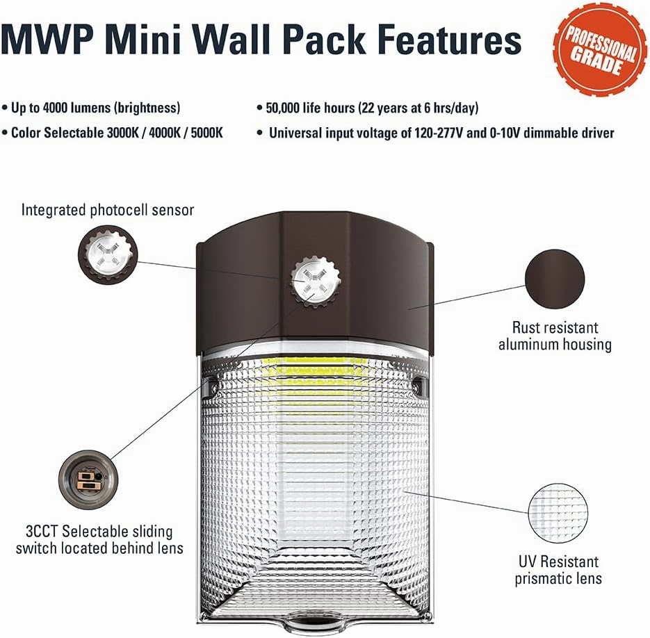 HALO 150- Watt Equivalent, Integrated LED, Bronze Finish, Dusk to Dawn Mini Wall Pack Light, Selectable CCT 3000K/4000K/5000K