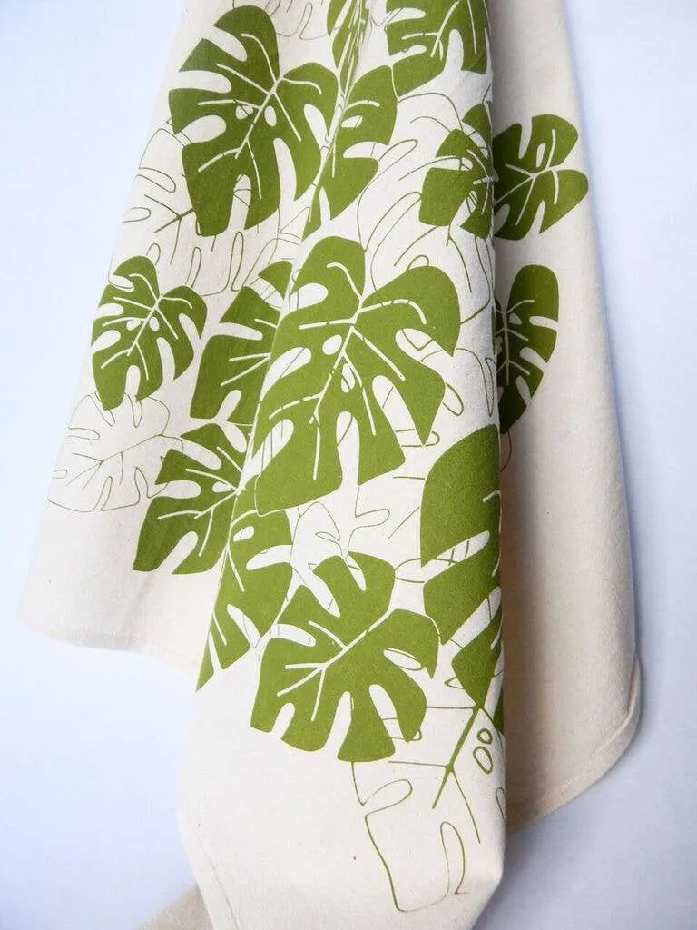 Hand Painted Monstera Kitchen Dish Towel
