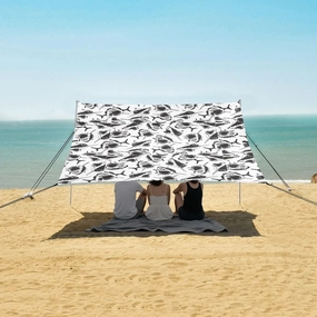 Hand Painted Sharks Beach Camping Tent Sun Shelter for Whole Family, Beach Shade Canopy with UPF50  UV Protection,Easy Set Up and Carry,Outdoor Shade for Trips, Fishing, Backyard Fun Picnics