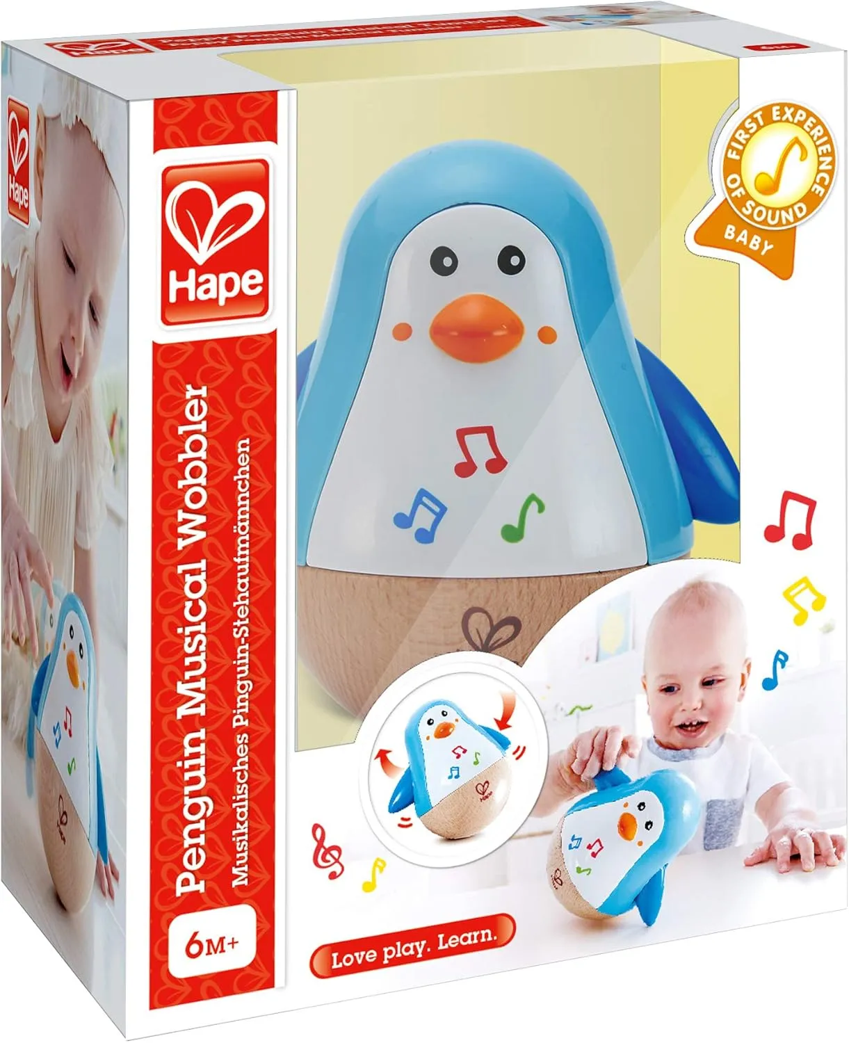 Hape Penguin Musical Wobbler | Colorful Wobbling Melody Penguin, Roly Poly Toy for Kids 6 Months , Multicolor, 5'' x 2'' (E0331)