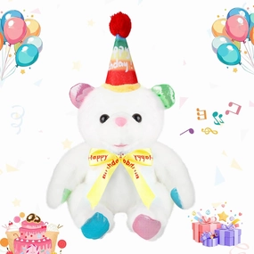 Happy Birthday Gifts Singing Teddy Bear Singing The Happy Birthday Song Plush Toy Musical Interactive Stuffed Animal Firtst Present Plush for Girls Boys 12" Yellow
