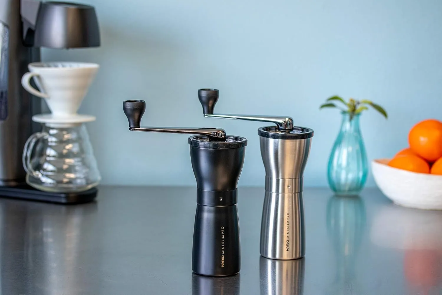 Hario "Mini-Slim Pro" Ceramic Coffee Mill, Silver