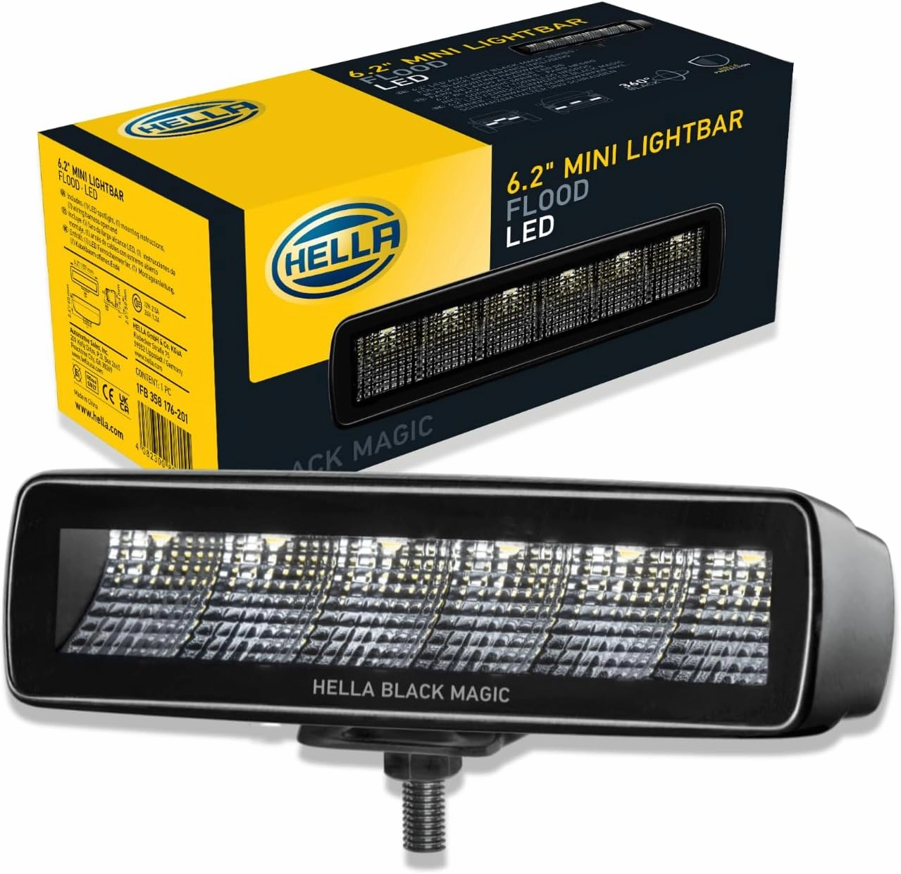 Hella Black Magic LED Series 6.2 Inch Mini Lightbar - LED Flood Light- Performance High Beam Off-Road Light for Pickup Trucks, ATV, SUV, 4x4, Jeep, Tractors / 358176201