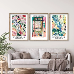 Henri Matisse Wall Art Decor Set of 3 16x24 Inch Large Rustic Farmhouse Aesthetic Wood Framed Matisse Sign Modern Home Bedroom Living Room Office Abstract Landscape Print Wall Hang (Wood)
