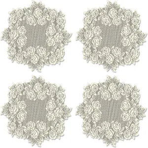 Heritage Lace Tea Rose Doily, 15", Ecru, 4 Count