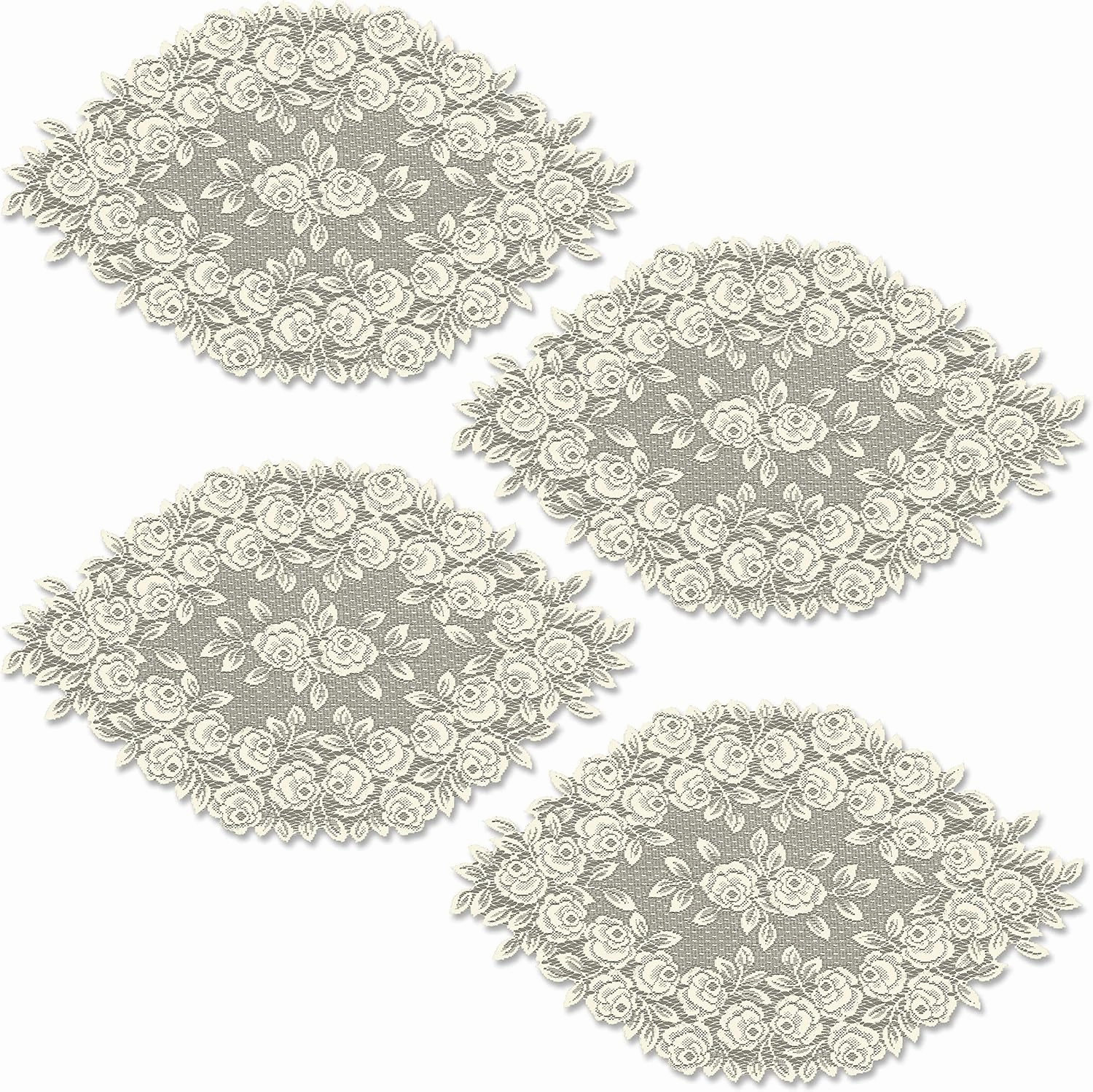 Heritage Lace Tea Rose Doily, 14" x 24", Ecru, 4 Count