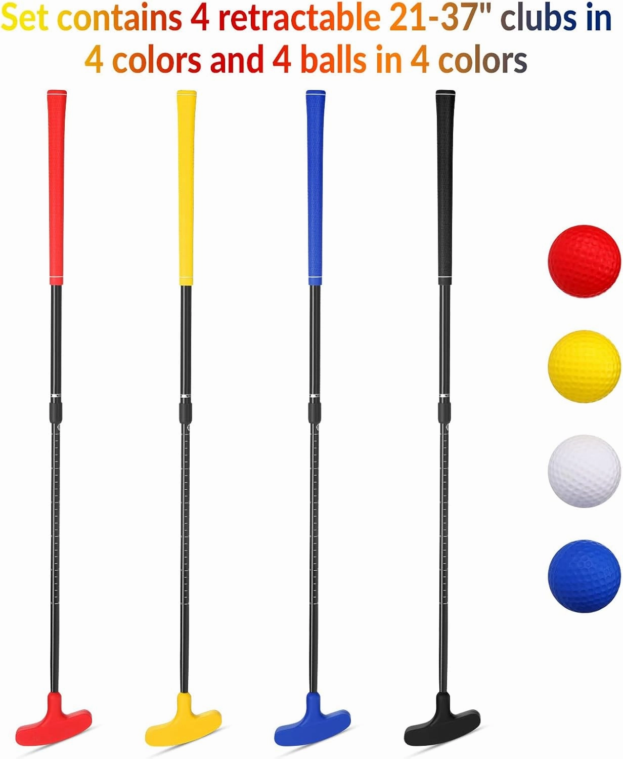Hiboom 4 Pack Golf Putters for Men and Women Two Way Mini Golf Putter with 4 Balls Adjustable Length Kids Putter Bulk Right or Left Handed Golfers for Children Teenager Junior