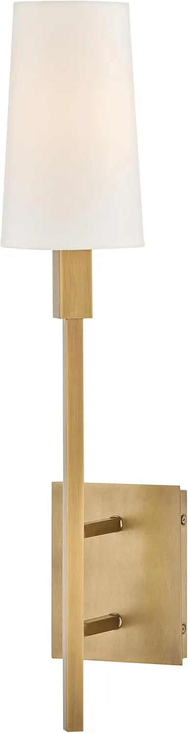 Hinkley Fenwick Large Single Light Wall Sconce - Ideal for Vintage Filament Bulbs, Natural Paper Shade w/Topstitched Detailing - Heritage Brass Finish