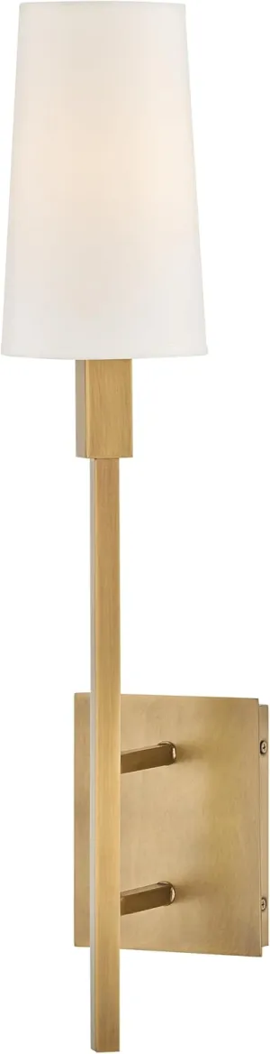 Hinkley Fenwick Large Single Light Wall Sconce - Ideal for Vintage Filament Bulbs, Natural Paper Shade w/Topstitched Detailing - Heritage Brass Finish