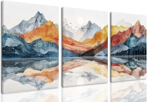 HNNXAR Abstract Mountain Canvas Wall Art Set of 3 Boho Watercolor Landscape Poster Picture Prints Modern Colorful Nature Painting Wall Decor for Bathroom Bedroom Living Room Office 12x16 inch Framed