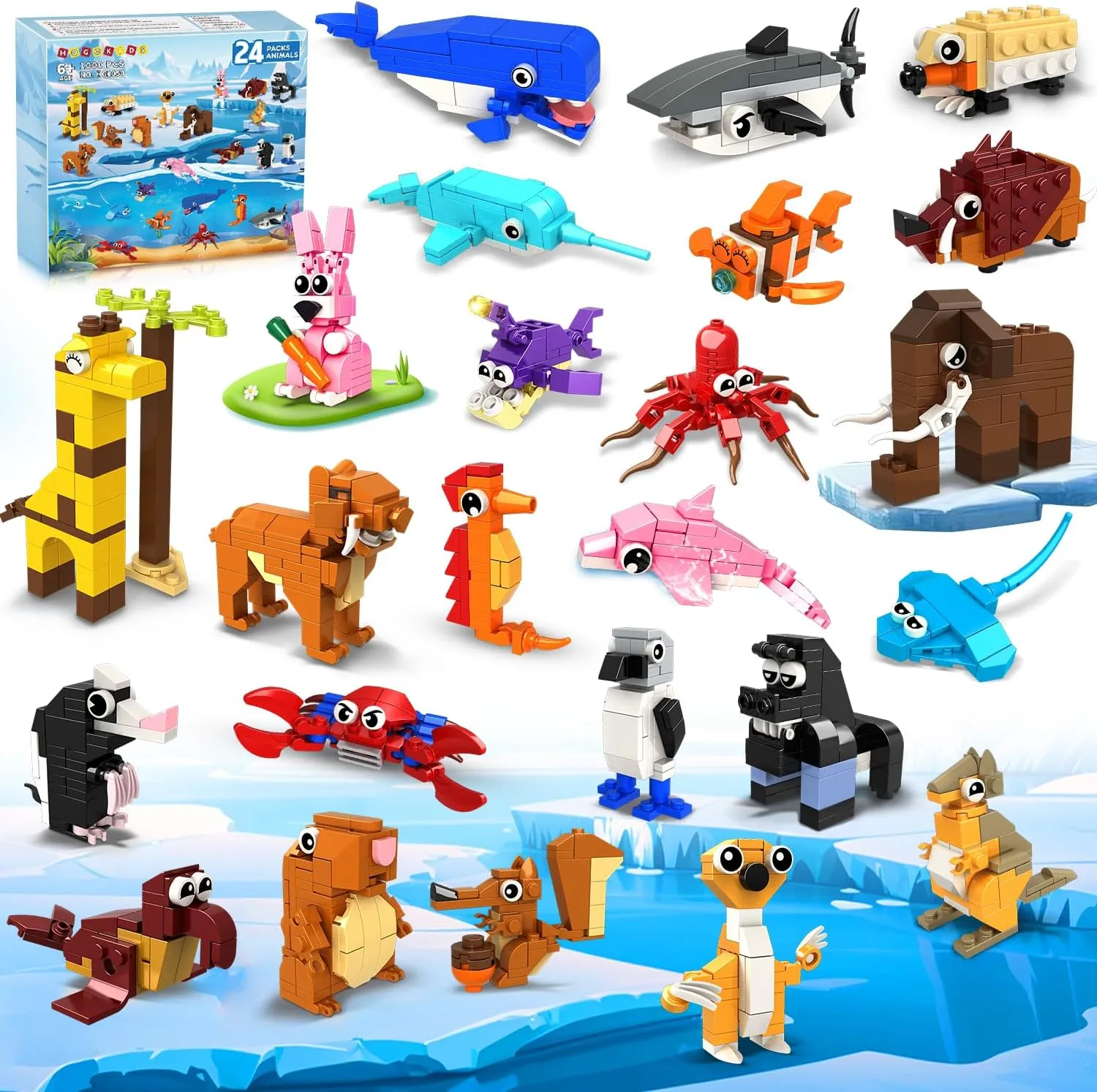 HOGOKIDS 24 Pack Large Building Set Party Favors for Kids – 1000 PCS Mini Blocks Toy to Build Realistic Animals, Goodie Bag Stuffers Classroom Prizes Easter Birthday Gifts for Boys Girls Ages 6-12
