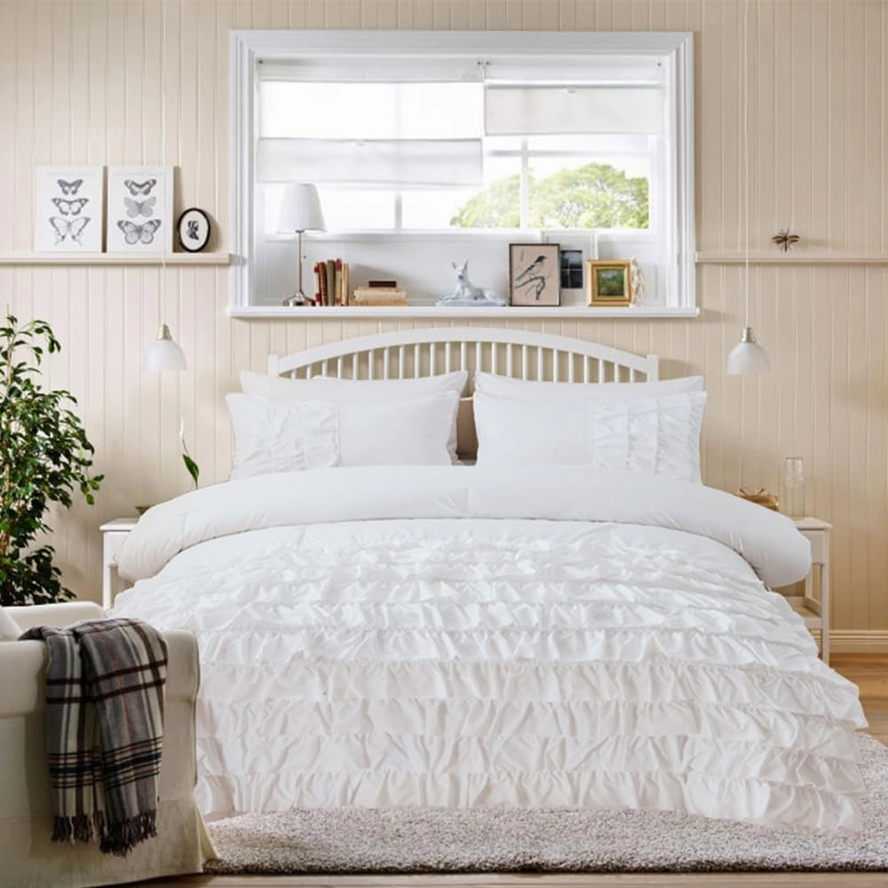 Holawakaka White Waterfall Ruffle Comforter Set Twin Size Multi-Layers Ruffled Shabby Chic 3PCS Bedding Set for Girls Women