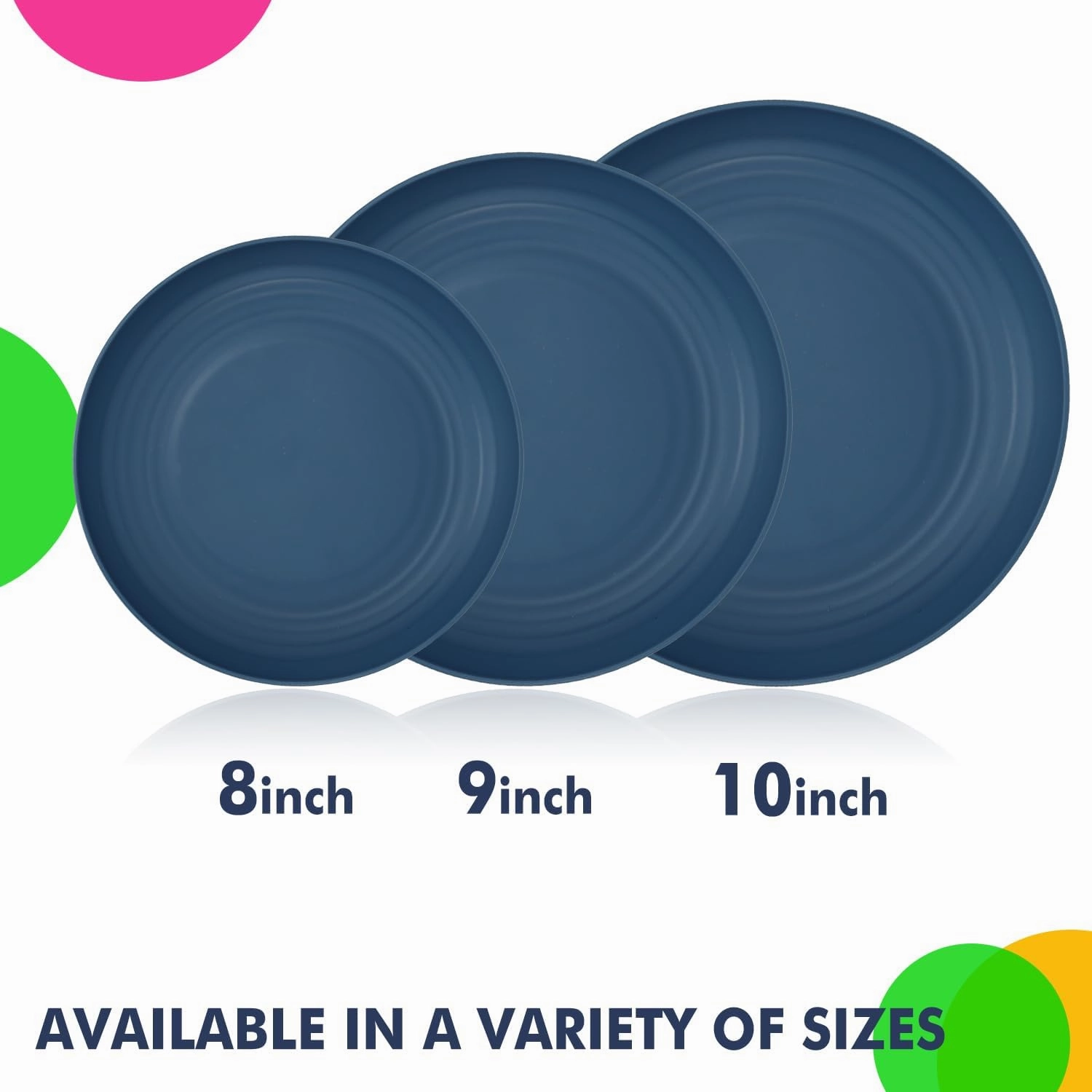 Homienly Deep Dinner Plates Set of 8 Alternative for Plastic Plates Microwave and Dishwasher Safe Wheat Straw Plates for Kitchen Unbreakable Kids Plate Set with 4 Colors (Classic Bright, 9 inch)