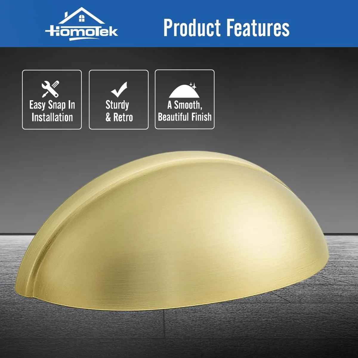 HOMOTEK 15 Pack Drawer Bin Cup Pulls Dresser Pulls for Cabinets Brushed Brass - 3 Inch Hole Centers Furniture Handles,Kitchen Cabinet Hardware