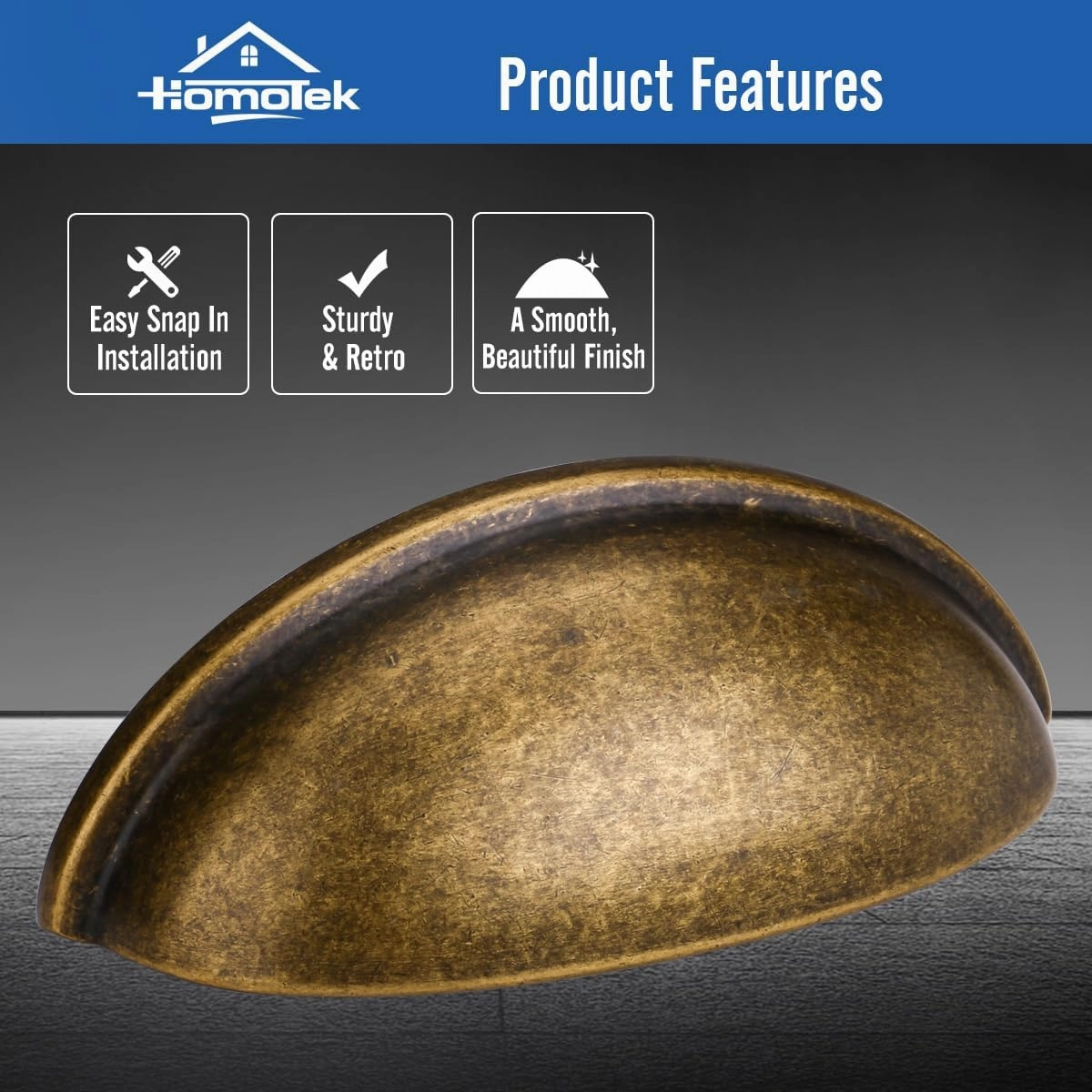 HOMOTEK 15 Pack Drawer Bin Cup Pulls Dresser Pulls for Cabinets Brass Bronze - 3 Inch Hole Centers Furniture Handles,Kitchen Cabinet Hardware