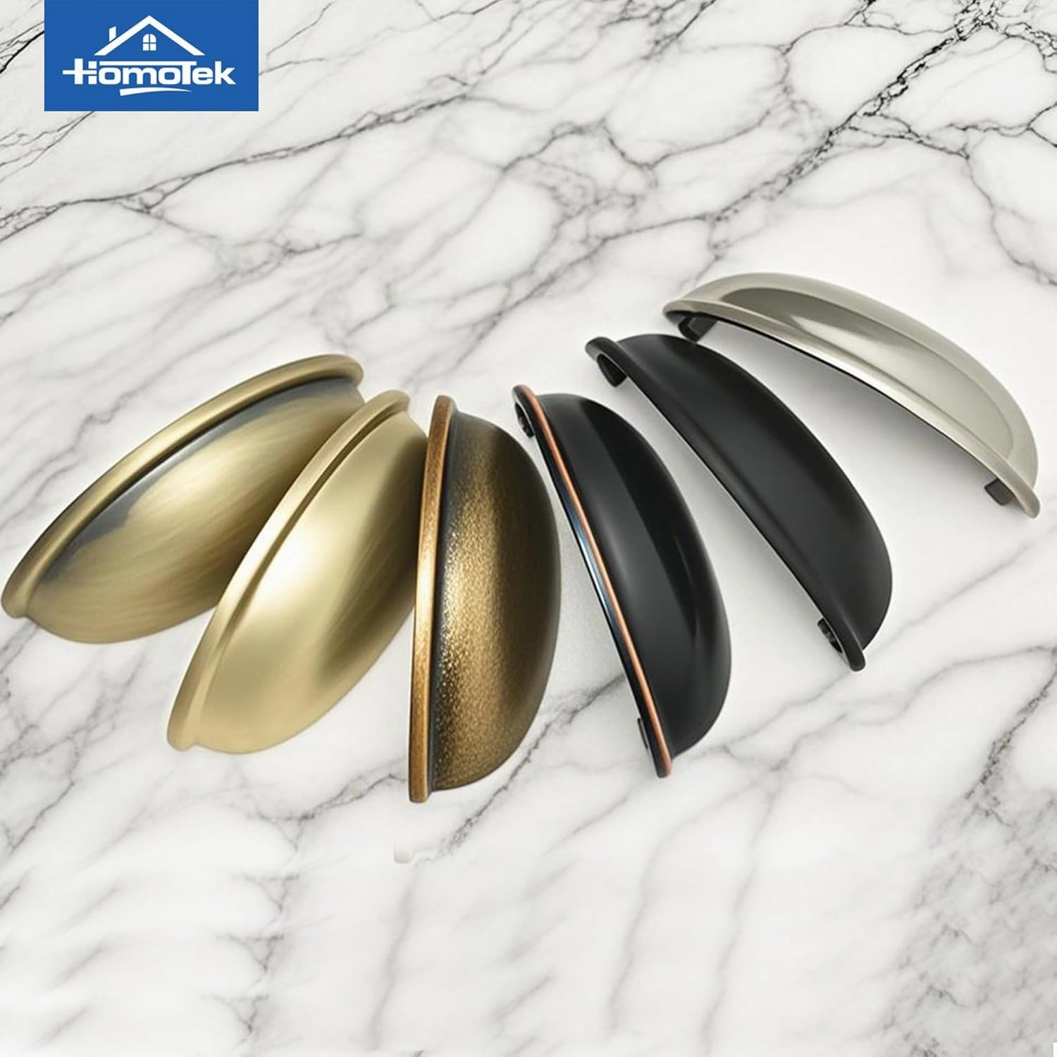 HOMOTEK 15 Pack Drawer Bin Cup Pulls Dresser Pulls for Cabinets Brass Bronze - 3 Inch Hole Centers Furniture Handles,Kitchen Cabinet Hardware