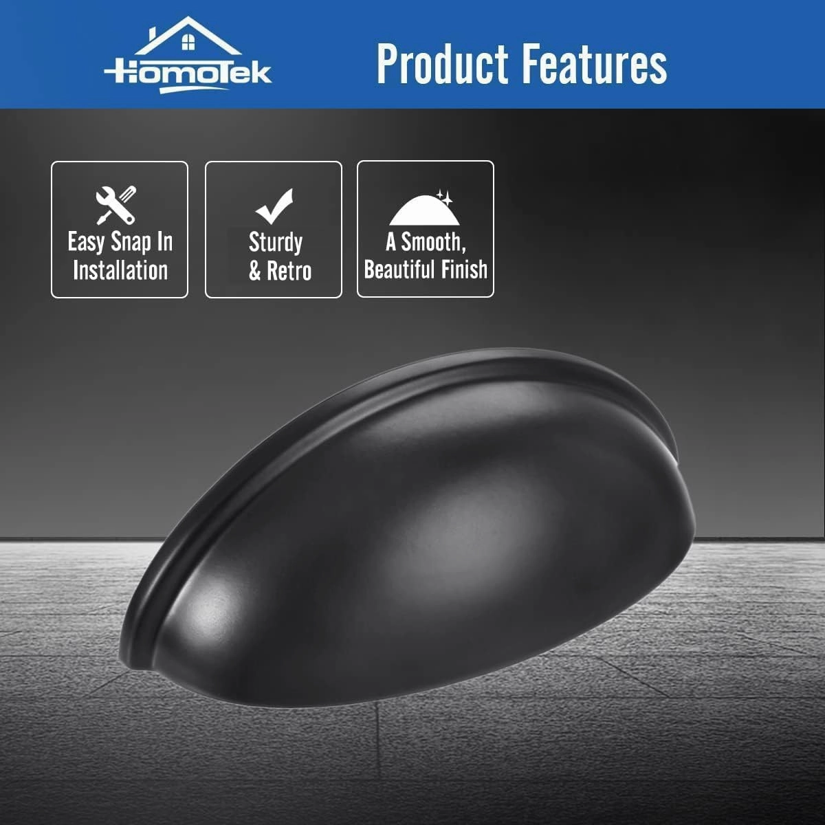 HOMOTEK 15 Pack Drawer Bin Cup Pulls Dresser Pulls for Cabinets Matte Black - 3 Inch Hole Centers Furniture Handles,Kitchen Cabinet Hardware