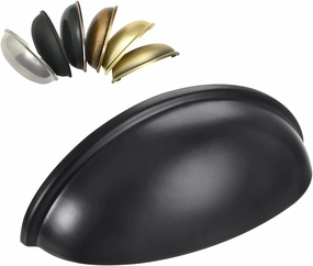 HOMOTEK 15 Pack Drawer Bin Cup Pulls Dresser Pulls for Cabinets Matte Black - 3 Inch Hole Centers Furniture Handles,Kitchen Cabinet Hardware