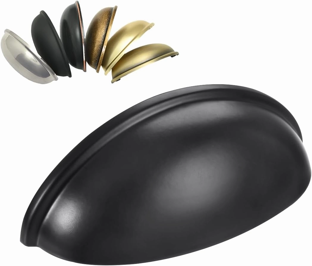 HOMOTEK 15 Pack Drawer Bin Cup Pulls Dresser Pulls for Cabinets Matte Black - 3 Inch Hole Centers Furniture Handles,Kitchen Cabinet Hardware
