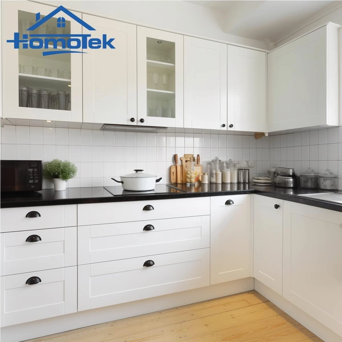 HOMOTEK 15 Pack Drawer Bin Cup Pulls Dresser Pulls for Cabinets Matte Black - 3 Inch Hole Centers Furniture Handles,Kitchen Cabinet Hardware