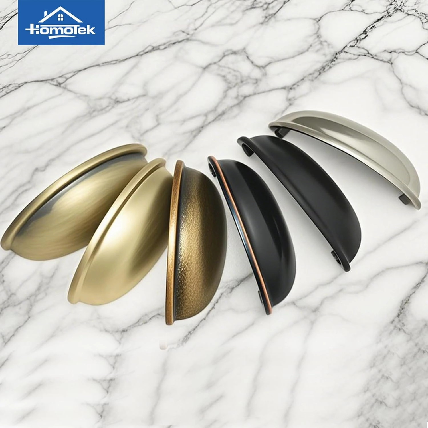 HOMOTEK 15 Pack Drawer Bin Cup Pulls Dresser Pulls for Cabinets Matte Black - 3 Inch Hole Centers Furniture Handles,Kitchen Cabinet Hardware