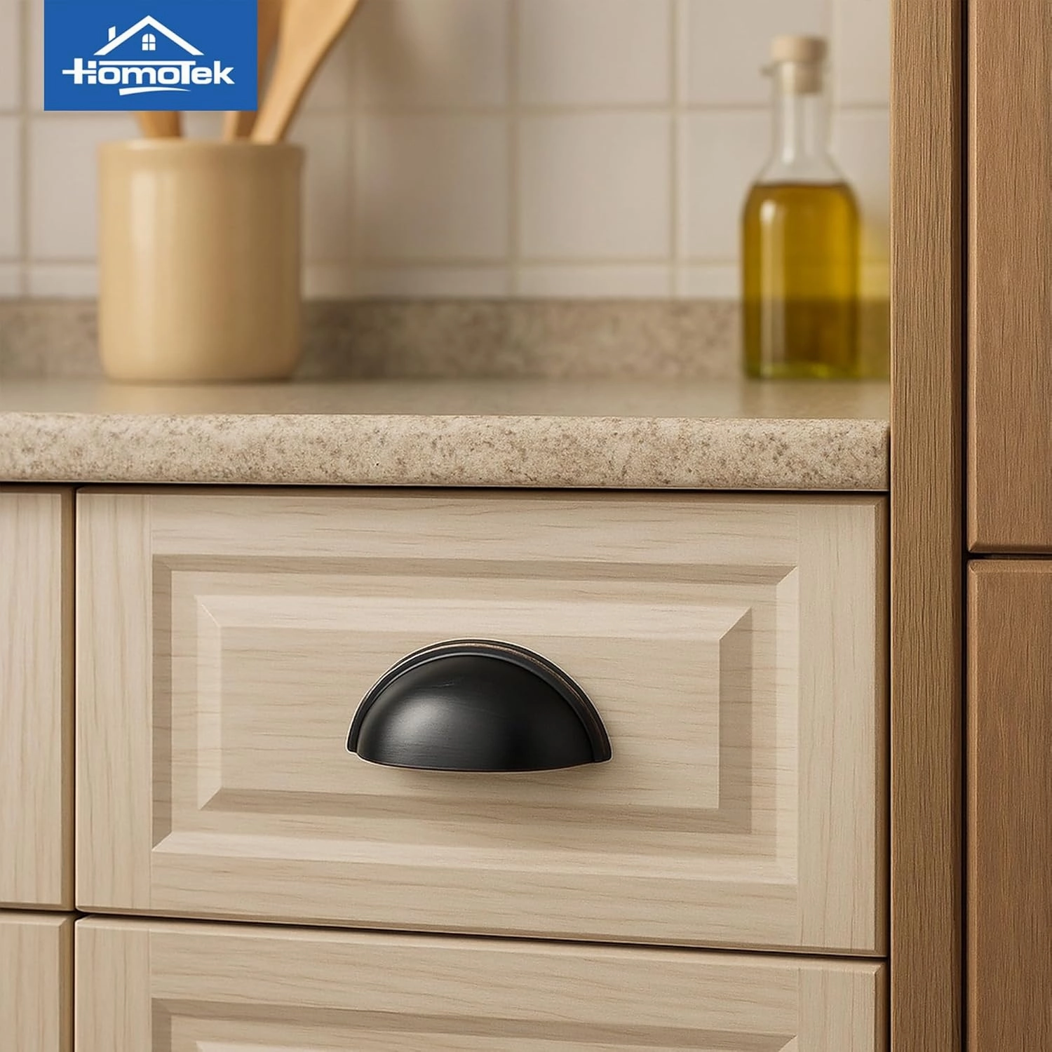 HOMOTEK 15 Pack Drawer Bin Cup Pulls Dresser Pulls for Cabinets Oil Rubbed Bronze - 3 Inch Hole Centers Furniture Handles,Kitchen Cabinet Hardware